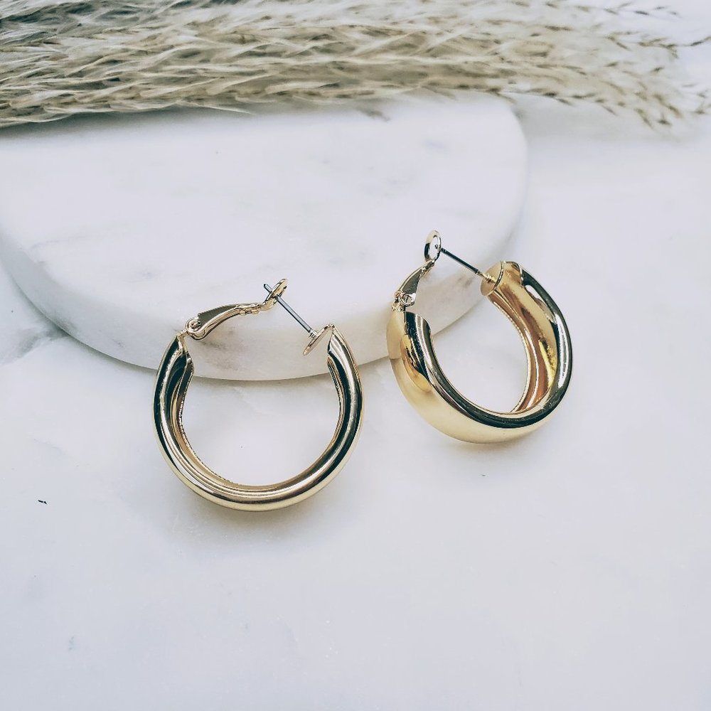 5 for $25 Gold Color Wide Small Hoop Earrings - Picture 3 of 7